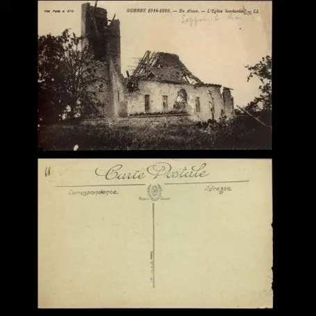 Édition Limitée Carte postale 68 - Seppois le Bas eglise de bombardee par les allemands - II