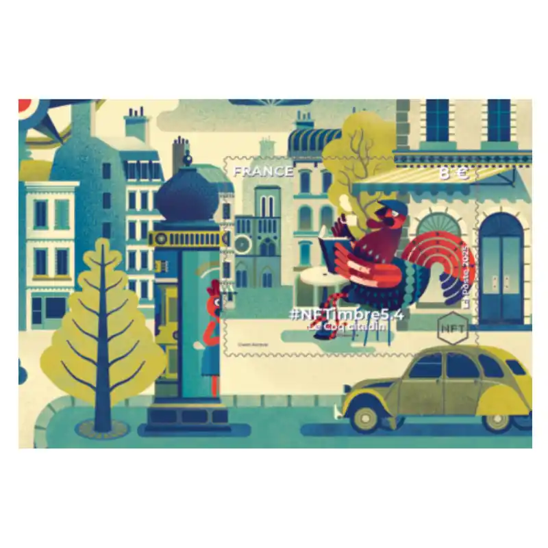 Acheter Direct Feuillet crypto timbre N°7.4 NFTimbre5.4 Le Coq citadin autoadhésif.