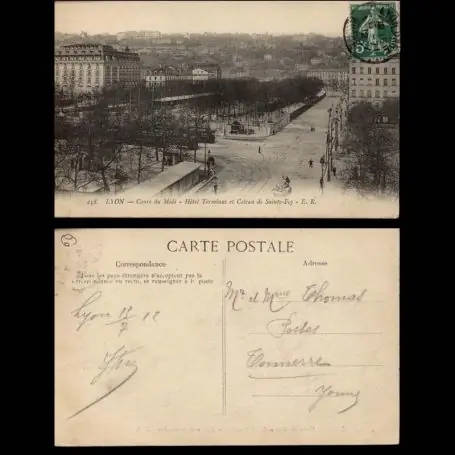 Carte postale 69 - Lyon - Cours du midi - Hotel Terminus et coteau de Ste Foy Quantité Limitée