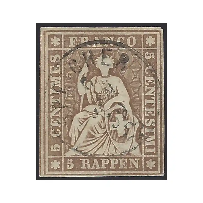 Marque Suisse Helvetia timbre N°26b lot de 4 exemplaires pour étude.