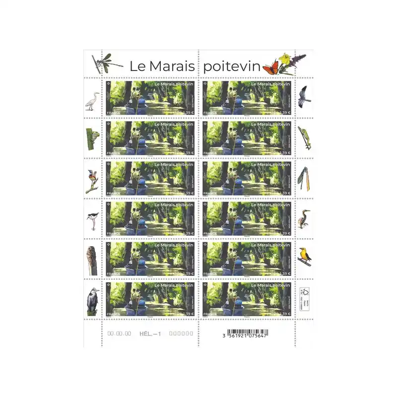 Timbre Le marais poitevin en feuillet de France N°F176 neuf**. Réduction