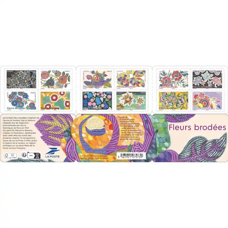 Timbres autoadhésifs de France N°2576-2587, Fleurs brodées. Meilleure Qualité