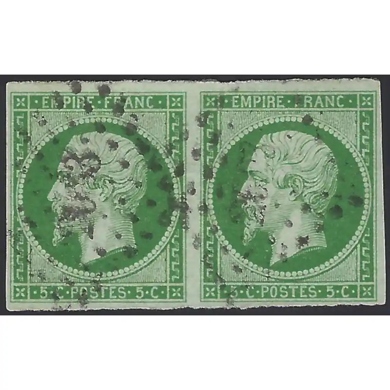 Nouveauté Empire non dentelé timbre de France N°12 paire oblitéré.