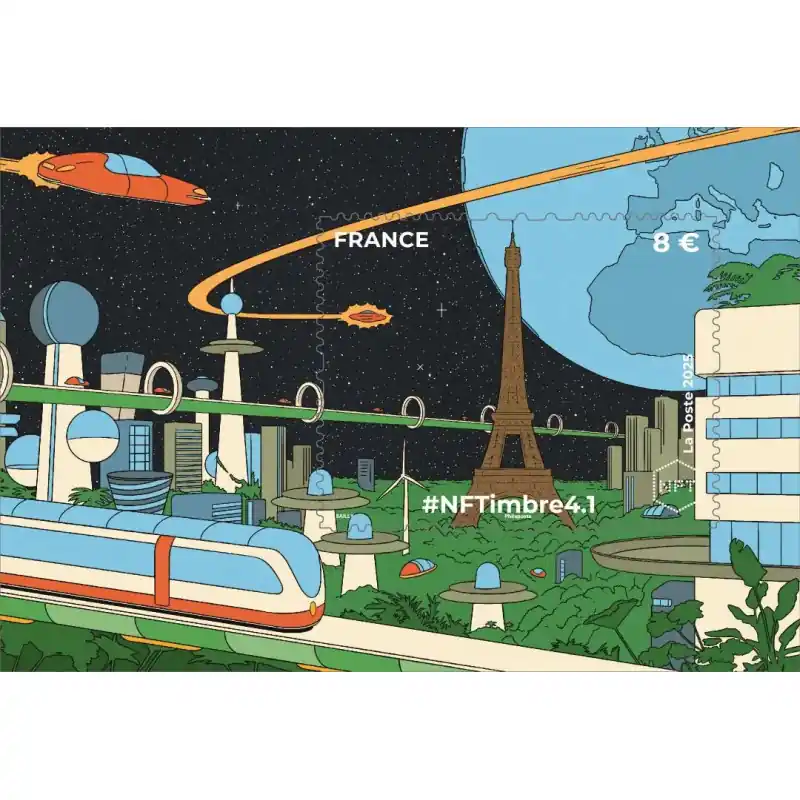 Nouvel Arrivage Feuillet crypto timbre N°6.1 NFTimbre4.1 Tour Eiffel bronze autoadhésif.