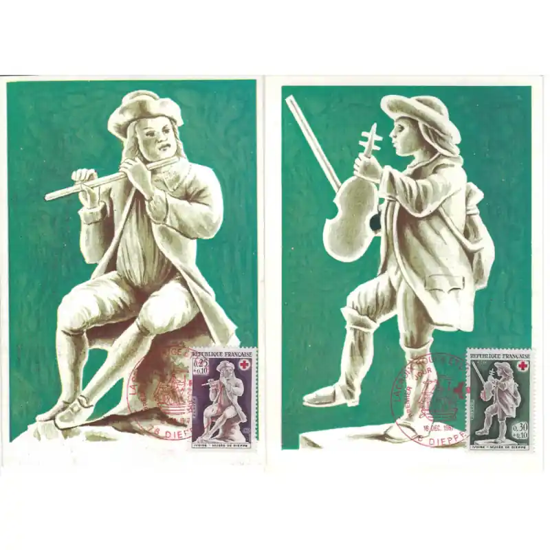 Garantie Incluse Croix-Rouge timbres de France N°1540-1541 oblitérés sur carte maximum.