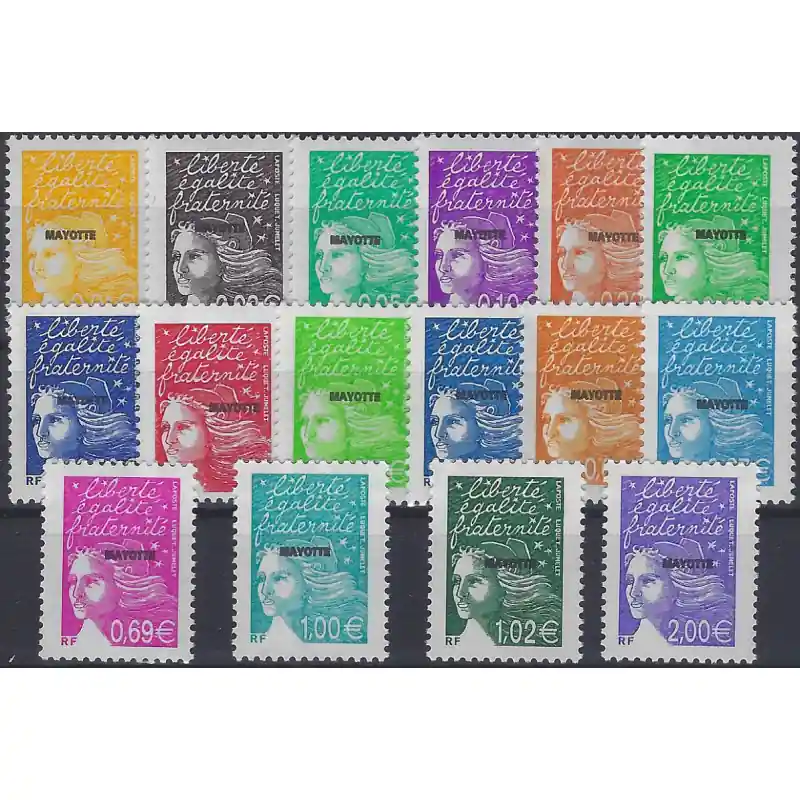 Prix Réduit Marianne du 14 juillet timbres de Mayotte N°112-127 série neuf**.