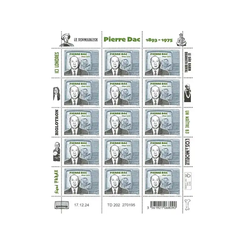 Timbre Pierre Dac en feuillet de France N°F168 neuf**. Acheter Direct