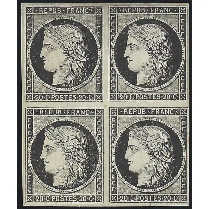 Cérès non dentelé timbre de France N°3a bloc de 4 neuf*, R. Populaire