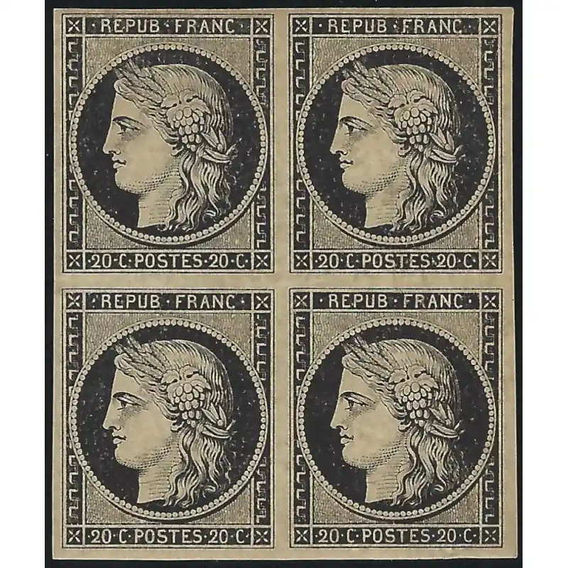 Cérès non dentelé timbre de France N°3 bloc de 4 neuf*, R. Certifié