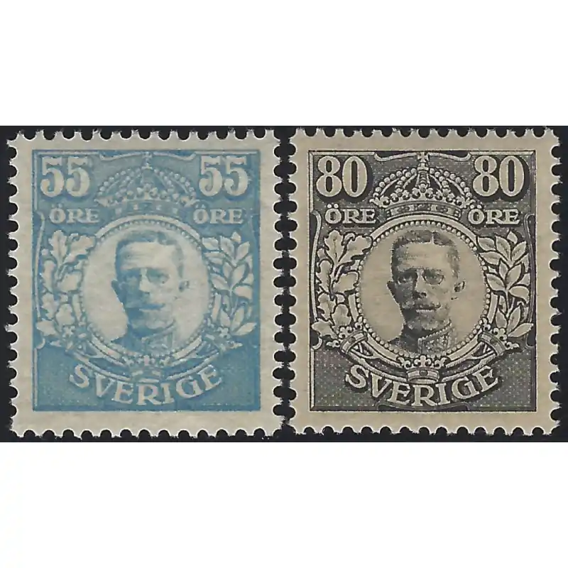 Gustave V timbres de Suède N°101 et 103 neuf**, R. Remise
