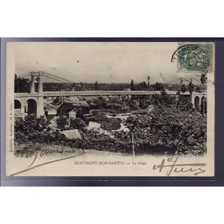 Carte postale 72 - Beaumont-sur-Sarthe - Le Pont - Voyage - Dos non divise Commander Vite