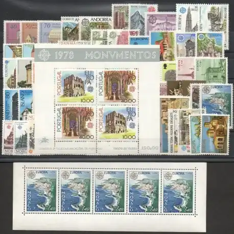 Gros Lot Europa - 1978 - 65 valeurs - 2 BF - 30 pays - Monuments