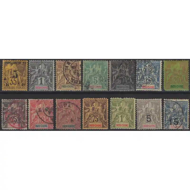 Indochine Française sélection de timbres émis entre 1889-1908. Super Prix