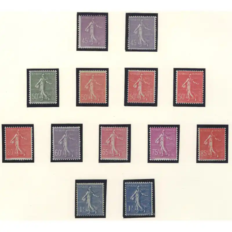 Certifié Type Semeuse lignée timbres de France N°197-205 série avec nuances neufs** \\/ *.
