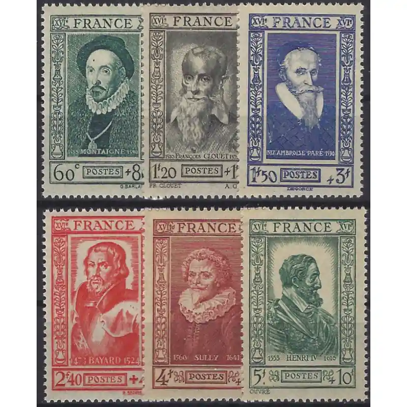 Célébrités 1943, timbres de France N°587-592 série neuf**. Prix Choc