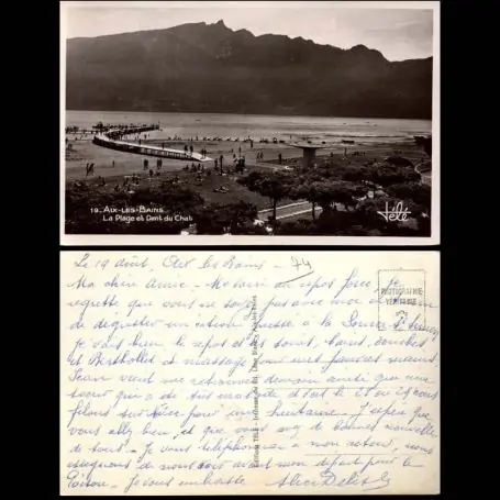 Carte postale 74 - Aix les Bains - La plage et la dent du Chat Populaire