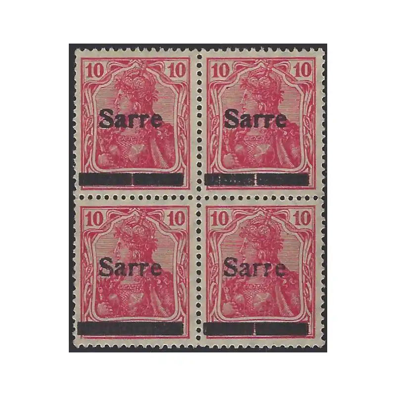 Gros Lot Sarre timbre N°6 variété en bloc de 4 neuf**.