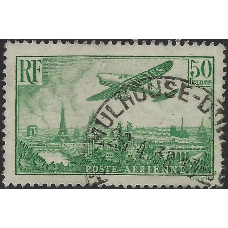 Timbre poste aérienne N°14 Paris oblitéré. Retour Gratuit