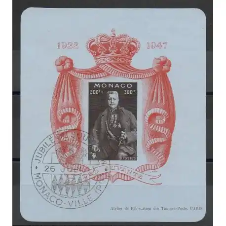 Monaco - Blocs et feuillets - 1947 - No BF 2A - oblitéré - papier bleuté Meilleur Choix