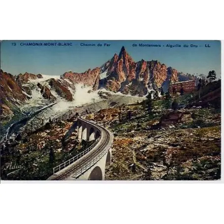 Carte postale 74 - Chamonix - Mont-Blanc - Chemin de fer de Montenvers - Aiguille du Dru - V Remise