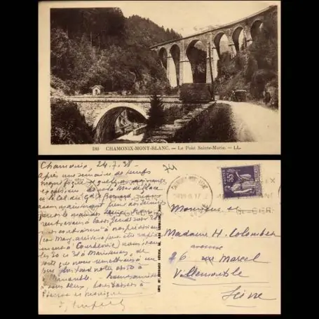 Carte postale 74 - Chamonix-Mont Blanc - Le pont Ste-Marie - Attelage Nouveauté