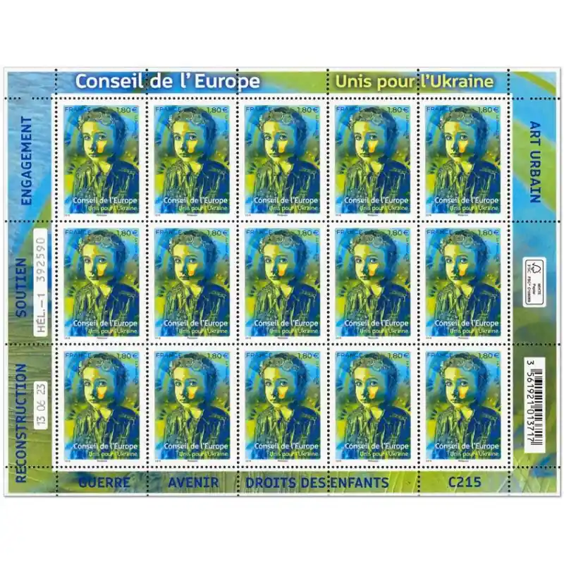 Timbre de service Unis pour l'Ukraine en feuillet de France N°F6 neuf**. Remise