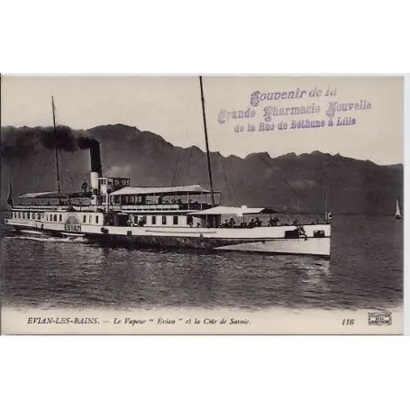 Édition Limitée Carte postale 74 - Evian-les-Bains - Bateau - Le vapeur 'evian' et la cote de Savoie - Non v