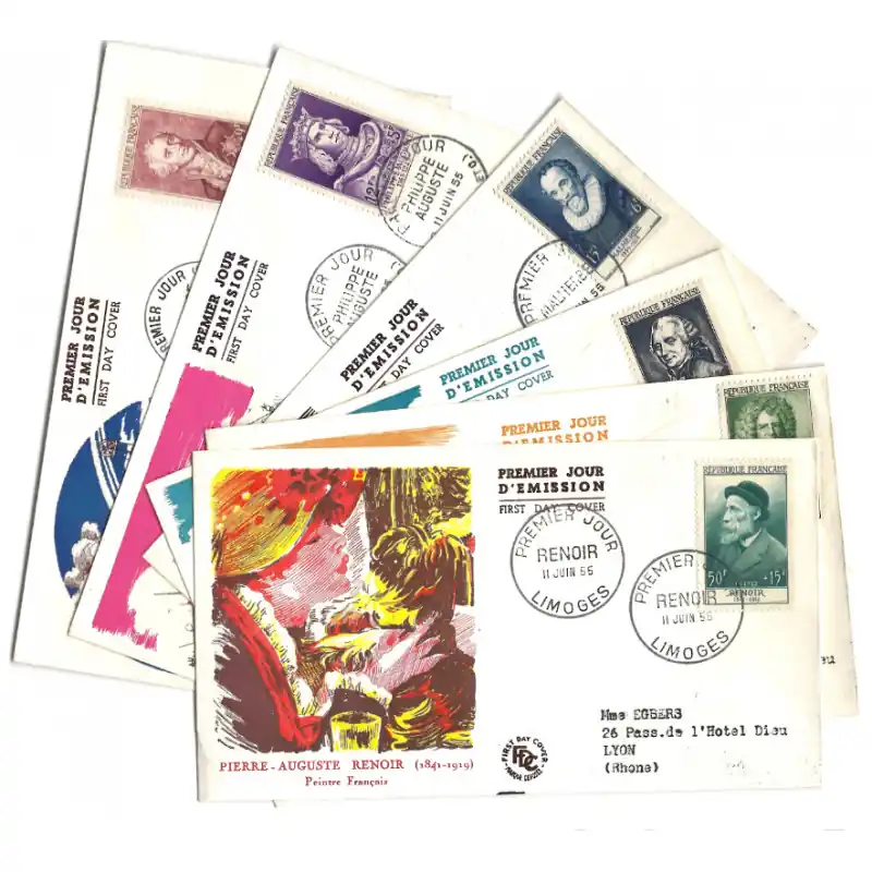 Célébrités timbres de France N°1027-1032 série oblitéré en FDC. Meilleure Vente