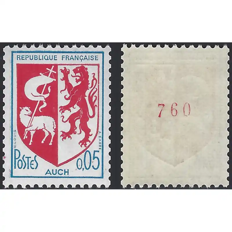 Prix Cassé Blason Auch timbre de France N°1468b issu de roulette neuf**.