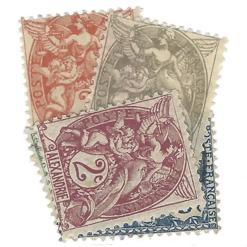 Alexandrie 5 timbres de collection tous différents. En Vogue