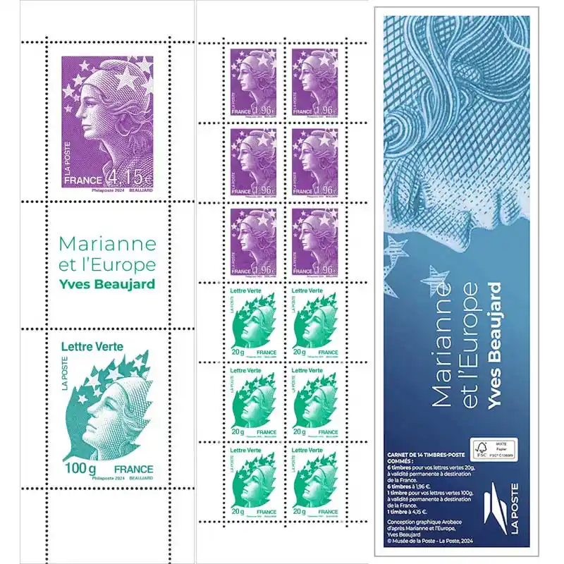 Carnet mixte gommé Marianne et l'Europe N°C1535. Vente Flash