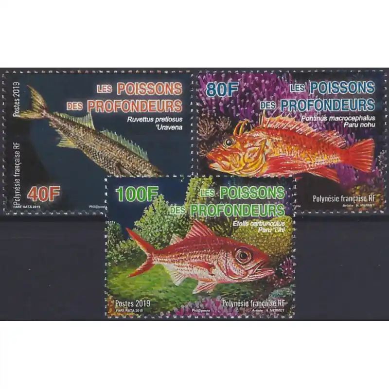 Poissons des profondeurs timbres Polynésie Française N°1228-1230 série neuf**. Premium