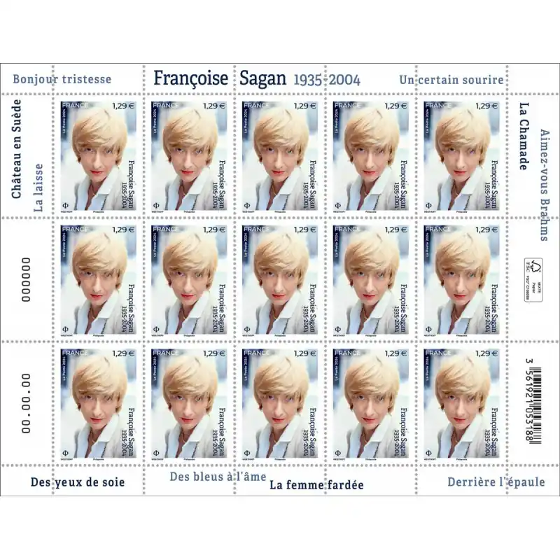 Promotion Saisonnière Timbre Françoise Sagan en feuillet de France N°F156 neuf**.