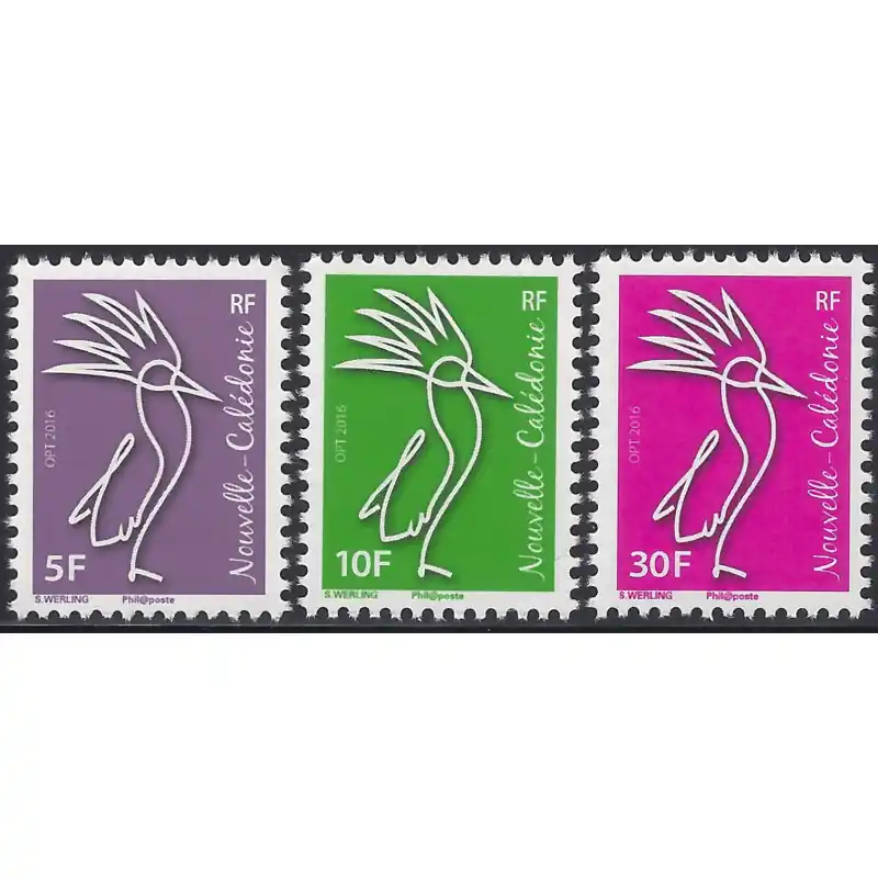 Les cagous timbres de Nouvelle Calédonie N°1286-1288 série neuf**. Prix Cassé