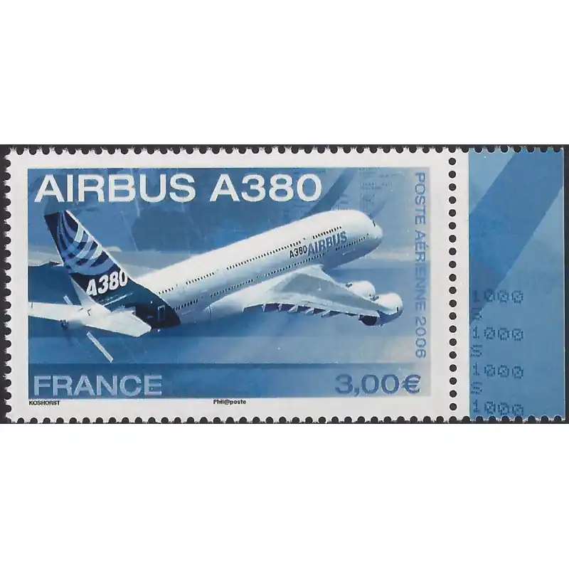 Timbre poste aérienne N°69a Airbus A380 neuf**. Exclusif
