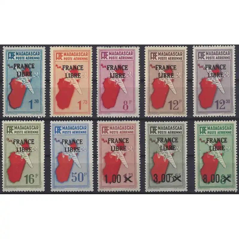 Madagascar et Dépendances timbres poste aérienne N°45-54 série France Libre neuf**. Prix Réduit