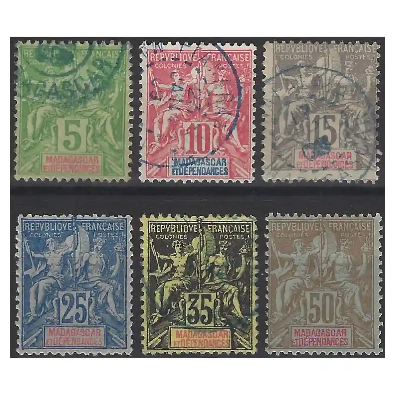 Gros Lot Madagascar et Dépendances timbres N°42A-47 série neuf* et oblitéré.