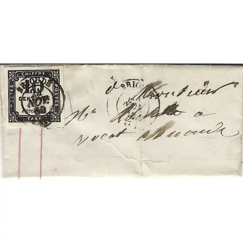 Timbre-taxe N°2A oblitéré sur pli de Brioude 1860. Premium