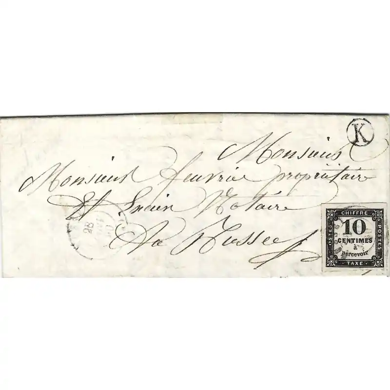 Timbre-taxe N°2A oblitéré sur pli pour Mussey 1860. Paiement Sécurisé
