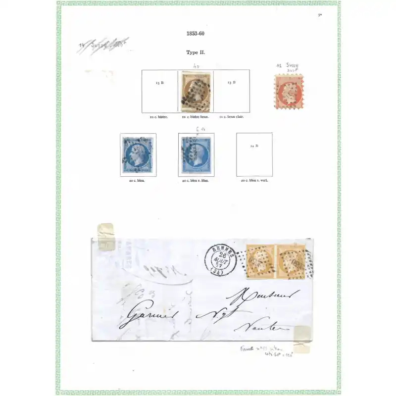 Lot de timbres classiques de France 1853-1875 sur feuilles d'album. Vente Flash