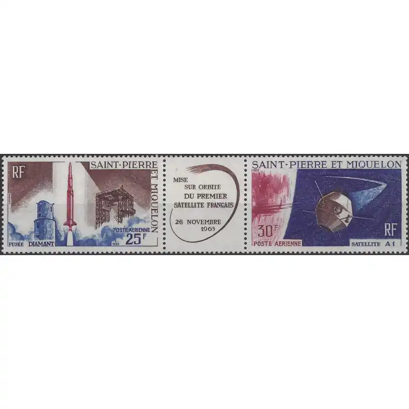 Fusée Diamant - Satellite A1 timbres poste aérienne de Saint Pierre et Miquelon N°34A neuf**. Prix Cassé