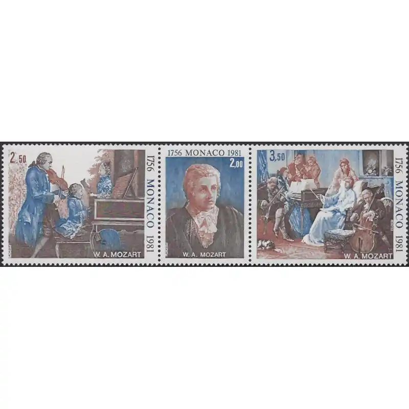 Nouvel Arrivage Monaco Amadeus Mozart timbres N°1270-1272 triptyque neuf**.