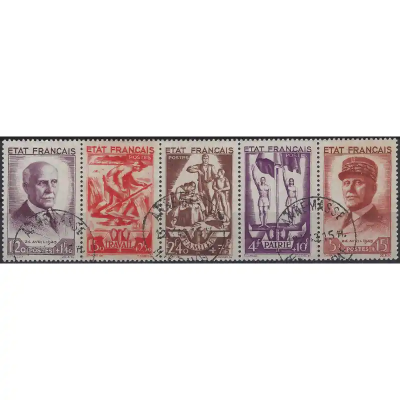 Prix Promo Bande T.F.P. de 5 timbres N°580A oblitéré.