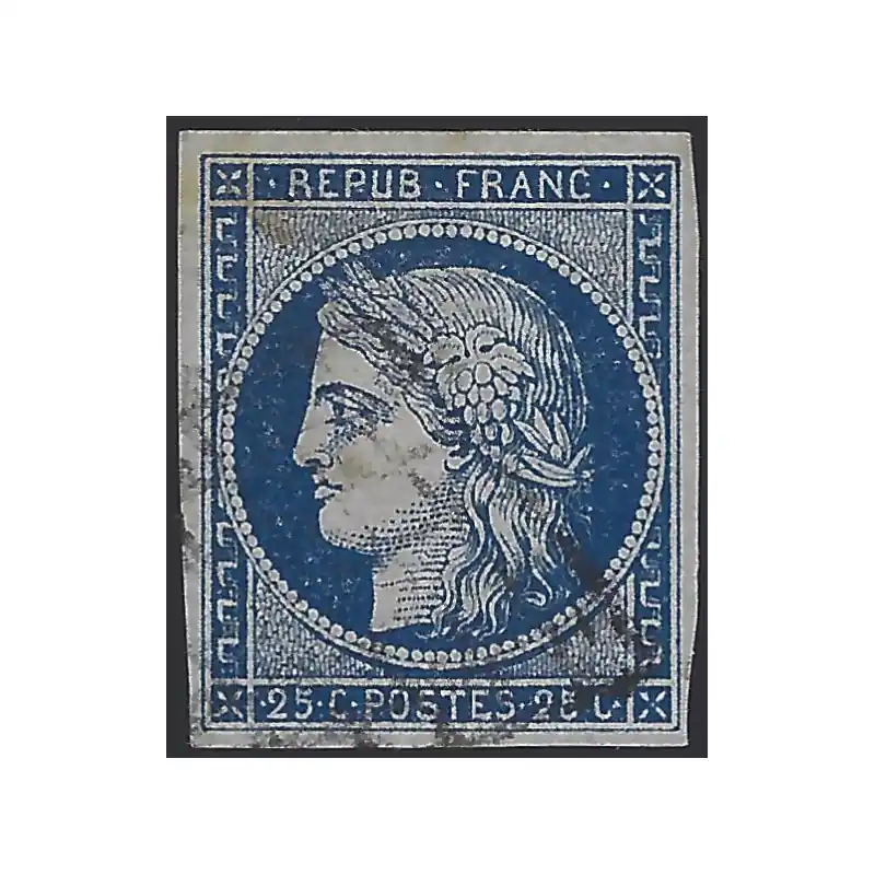 Populaire Cérès non dentelé timbre de France N°4 oblitéré.