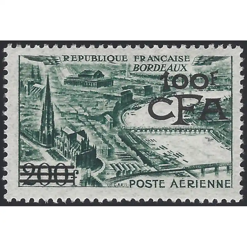 La Réunion surcharge CFA Bordeaux timbre poste aérienne N°49 neuf**. Retour Gratuit