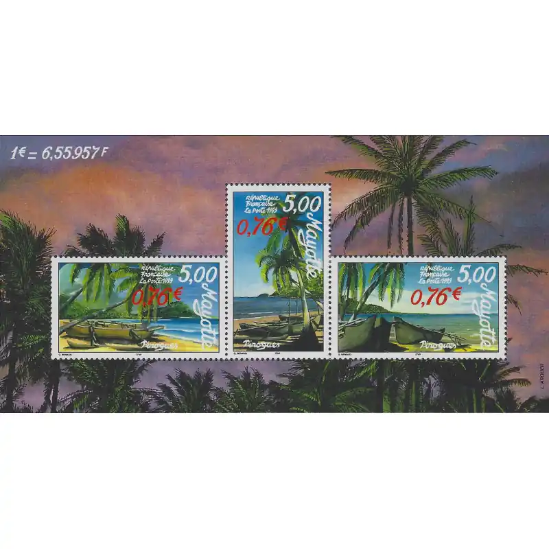 Haute Qualité Bloc-feuillet de timbres de Mayotte N°2 Pirogue à balancier neuf**.