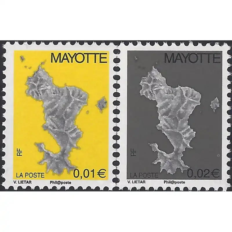 Quantité Limitée Carte de l'ile timbres de Mayotte N°150a-151a série neuf**.