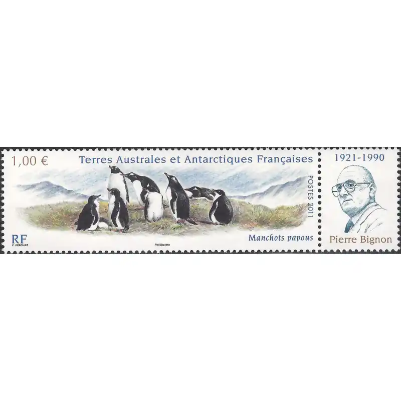 Manchots papous timbre de T.A.A.F. N°595 neuf**. Prix Cassé