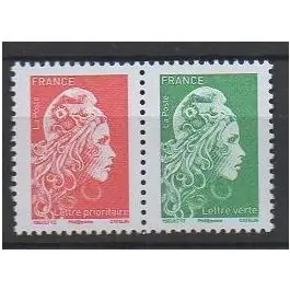 Livraison Gratuite Timbre de collection France - 5252 et 5253 - Marianne l Engage Gomme - Paire Horizontale R+V issue du Carnet