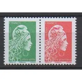 Achetez Aujourd’hui Timbre de collection France - 5252 et 5253 - Marianne l Engage Gomme - Paire Horizontale V+R issue du Carnet